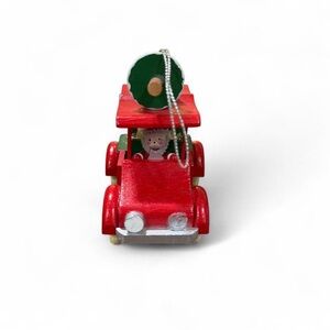 Kurt Adler Vintage 1983 Wood Santa Deer Farm Red Car Christmas Ornament